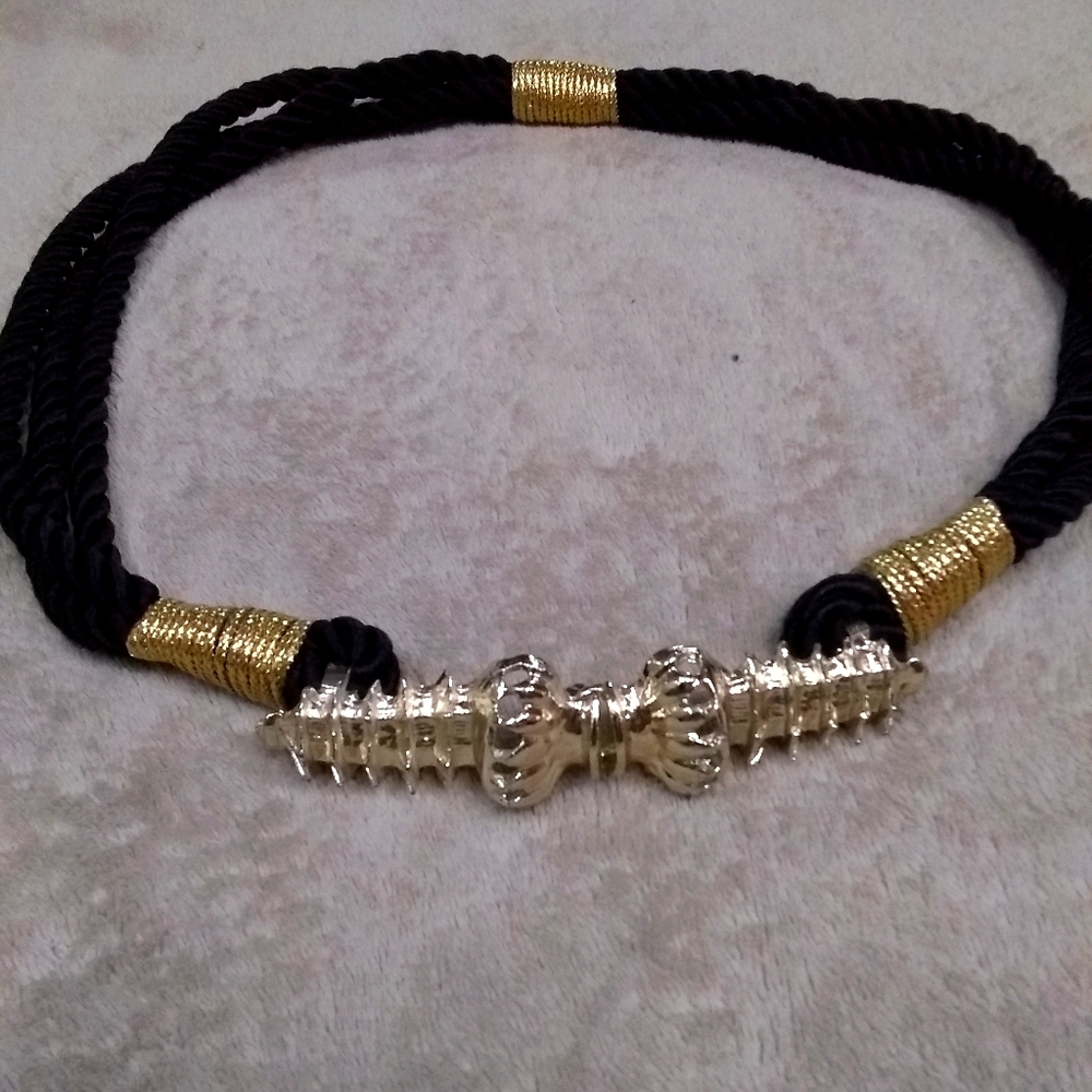 Unique Vintage Black Belt With Gold Buckle
